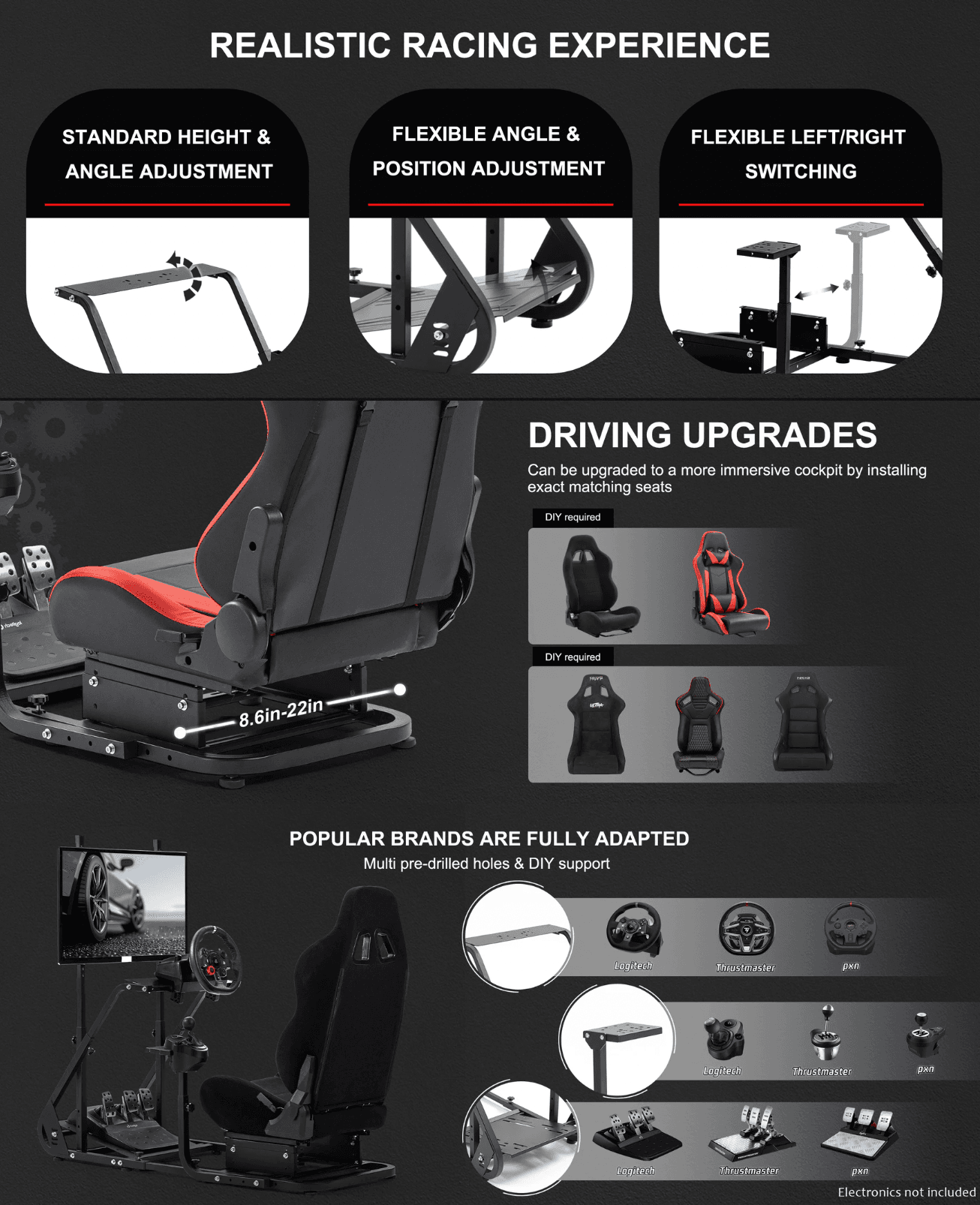 Simmatch Full Set Racing Simulator Steering Wheel Stand Logitech G25 G27 G29 G920 T300 - Image 2