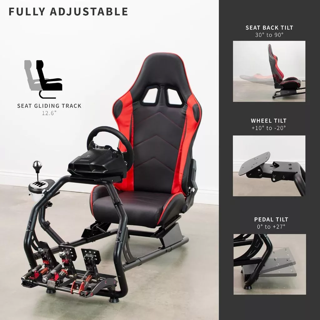 Simmatch Premium Racing Simulator Cockpit Seat Racing Steering Wheel Stand Aluminium G29 MOZA T300 - Image 2