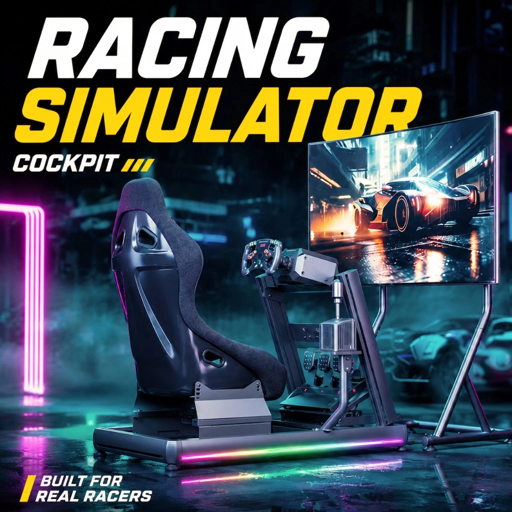 Simmatch Upscale Aluminum Racing Simulator Cockpit For Moza Fanatec Logitech Thrustmaster G29 G923 R3 R5 T300 DDpro DD1