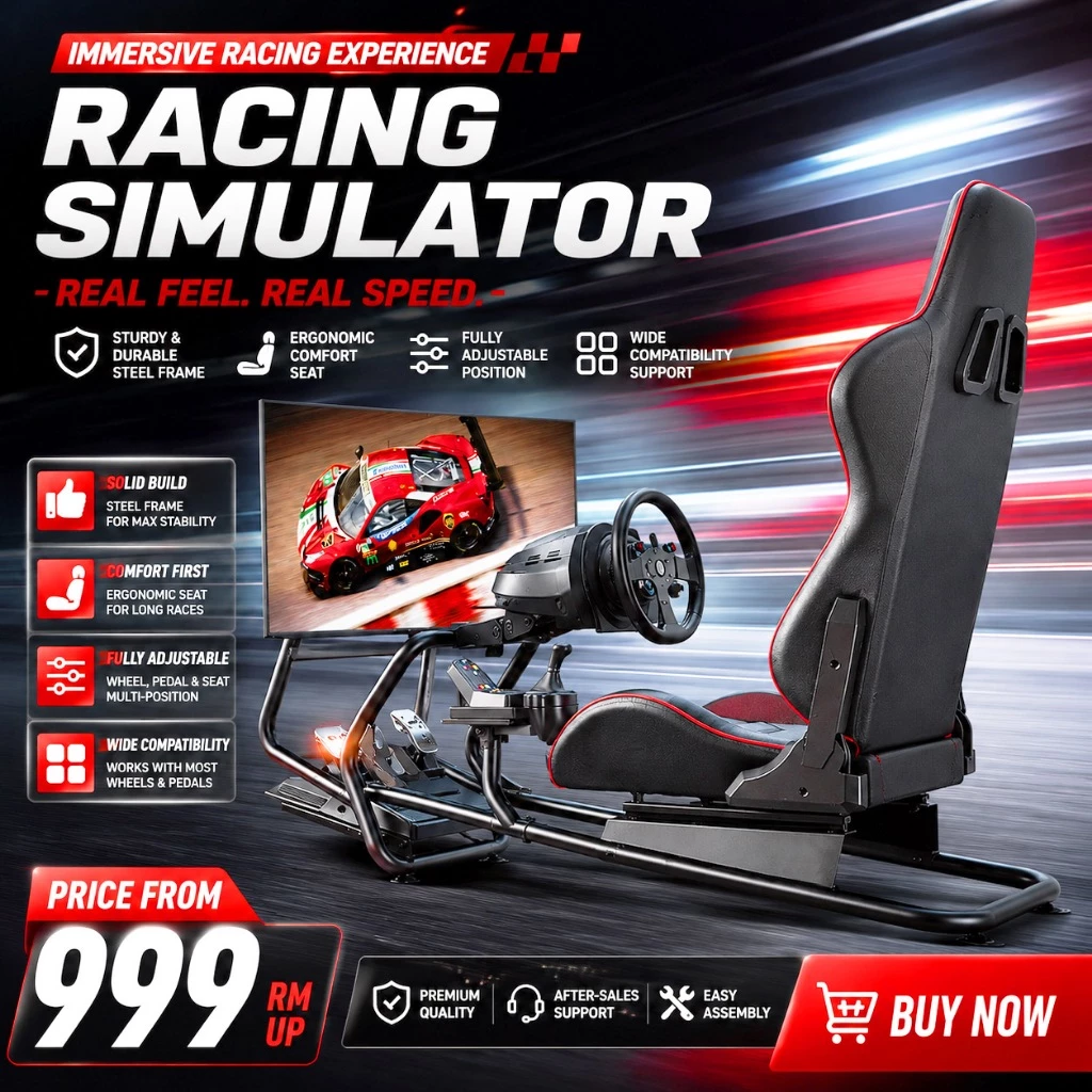 Simmatch Premium Racing Simulator Cockpit Seat Racing Steering Wheel Stand Aluminium G29 MOZA T300