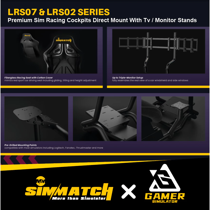 Simmatch Premium Racing Simulator Cockpit Seat Full Set Racing Simulator Steering Wheel Stand G29 T300 Fanatec Tube Rig - Image 4