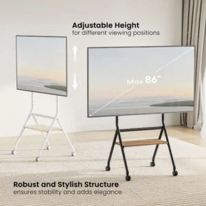 Brateck TTF13E-46FW Modern Rolling TV Stand Height Adjustable Mobile Heavy-Duty TV Trolley Cart With Wheels for 86 Inch