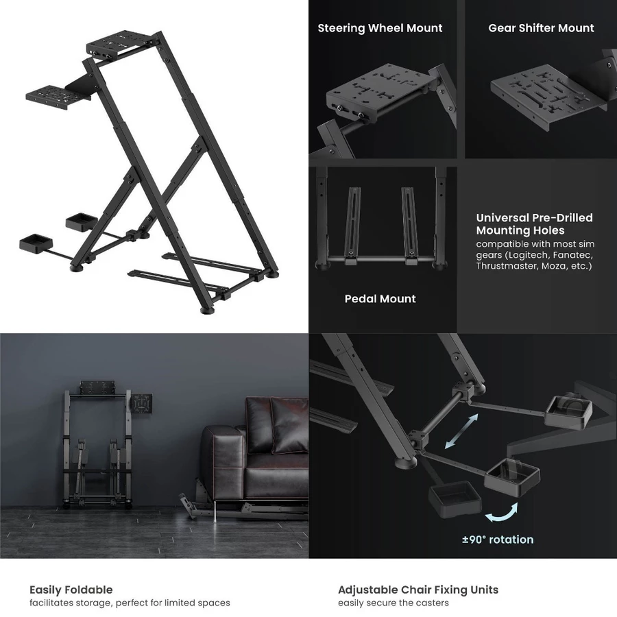 Foldable Racing Simulator Sim Steering Wheel Stand With Chair Fixing Units Logitech Fanatec Thrustmaster Moza - Image 7