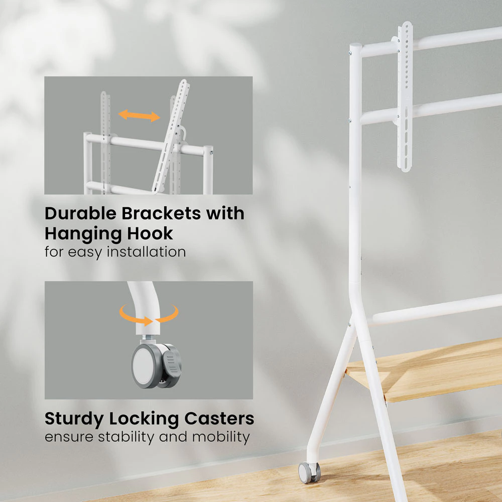 Brateck TTF13E-46FW Modern Rolling TV Stand Height Adjustable Mobile Heavy-Duty TV Trolley Cart With Wheels for 86 Inch - Image 2