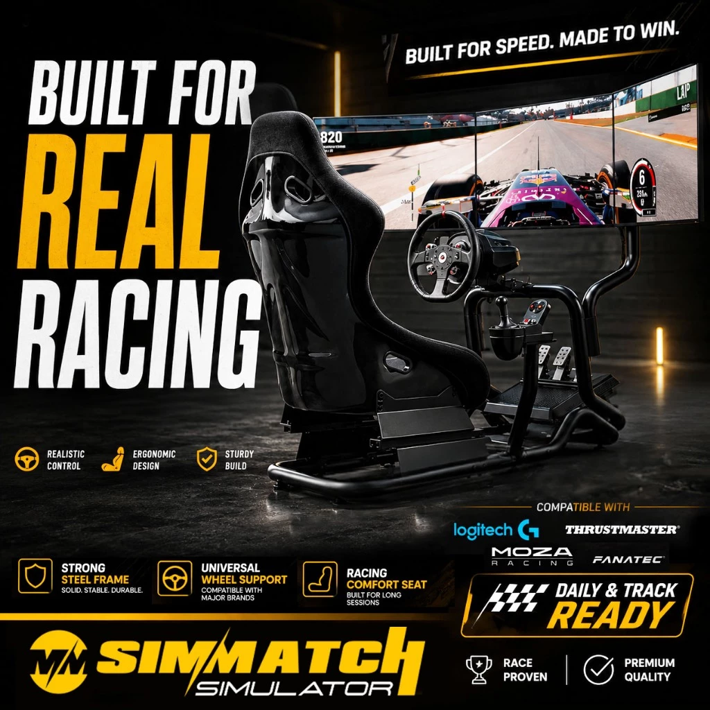 Simmatch Premium Racing Simulator Cockpit Seat Full Set Racing Simulator Steering Wheel Stand G29 T300 Fanatec Tube Rig