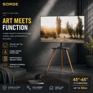 Brateck FS28-44F-04 Easel Studio Tripod TV Floor Stand with Shelf for 43-65 Inch TVs Wood Legs
