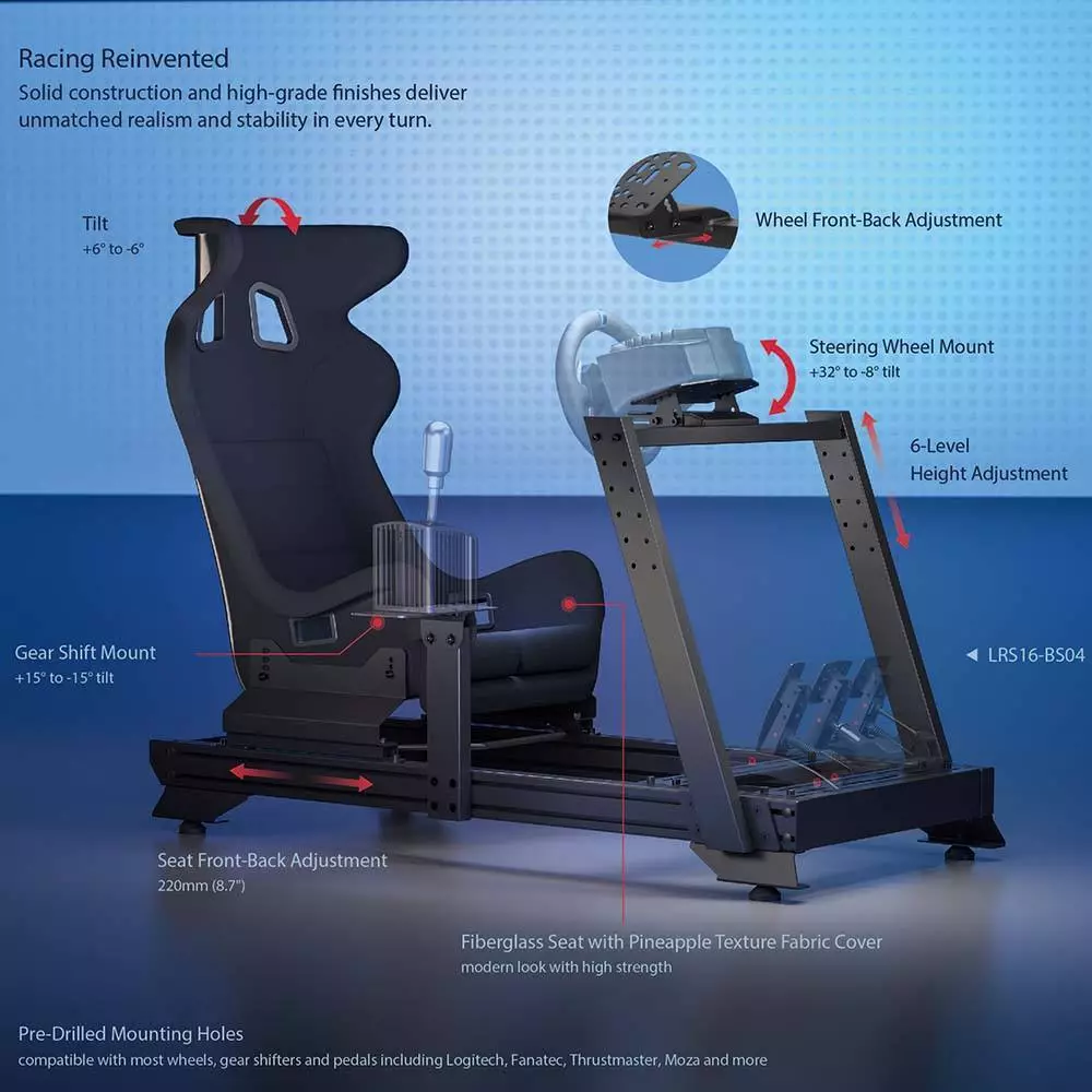 Strix Sim Racing Cockpit with Gear Shift Mount & Seat (Aluminium + Steel Profile) Simulator Wheel Stand RIG Stand G29 - Image 4
