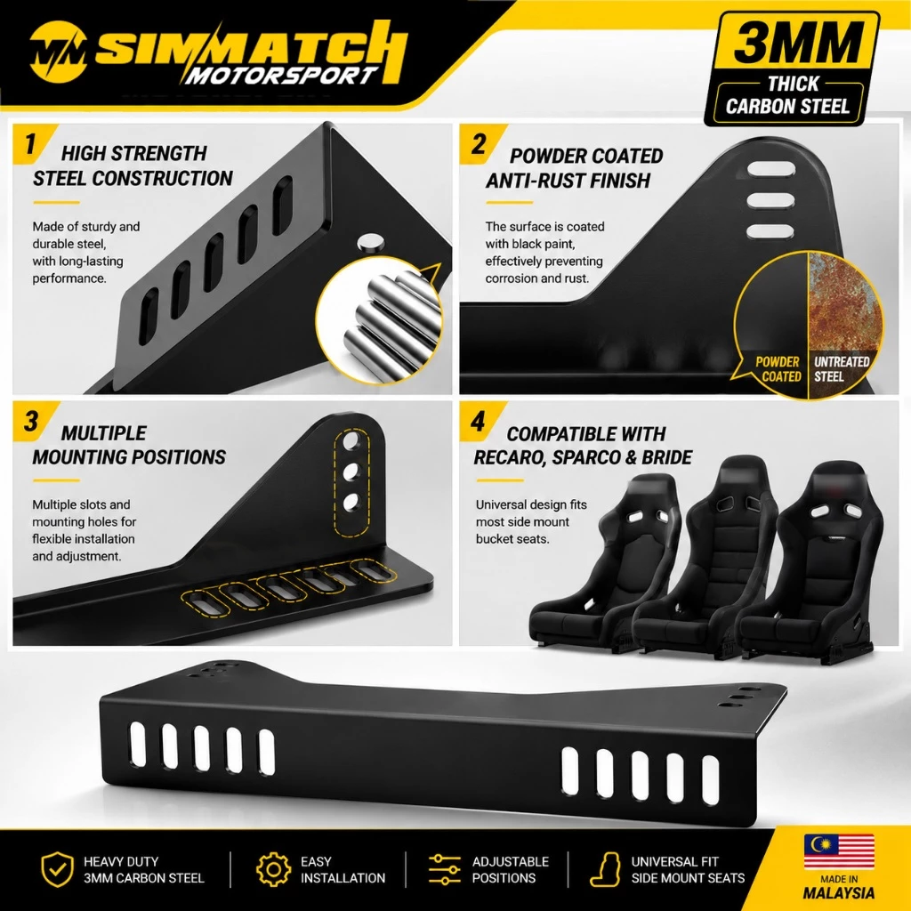 Rel Gelangsar Kereta Universal Auto Seat Slider Rail Railing + L Bracket Full bucket Recaro Bride Sparco SSCUS OMP AOS - Image 3